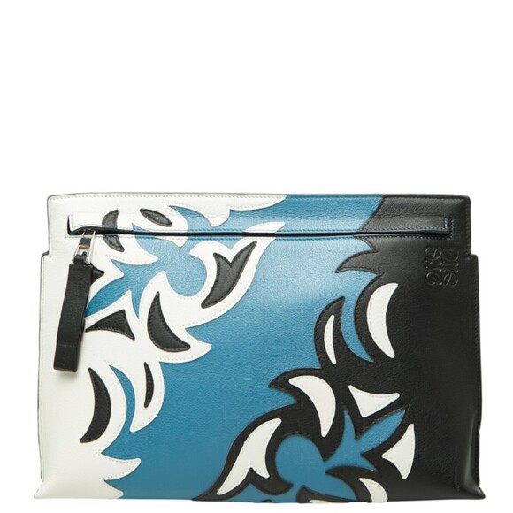 LOEWE Handbags - Loewe Anagram T Pouch Cowboy Clutch Bag Second Blue White Black Leather Women...